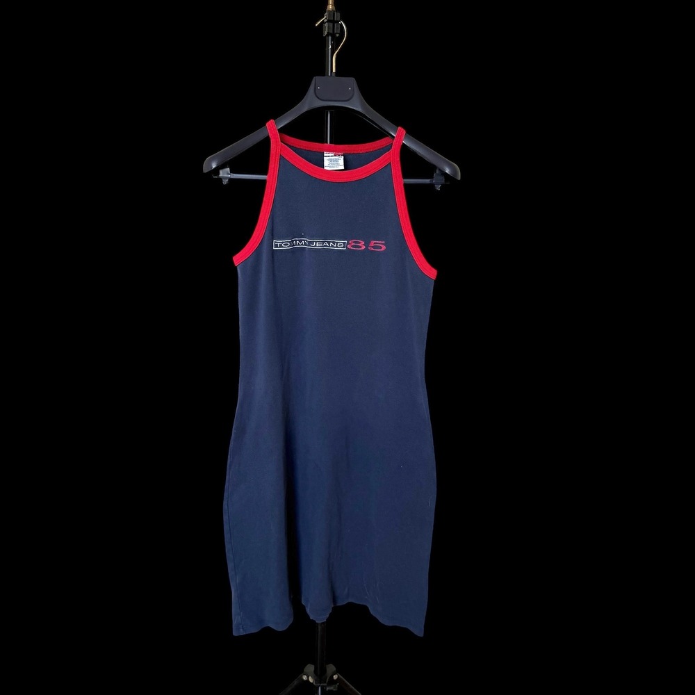 Tommy Jeans 85 Navy Y2K Ringer Tank Dress Mini Sleeveless USA L